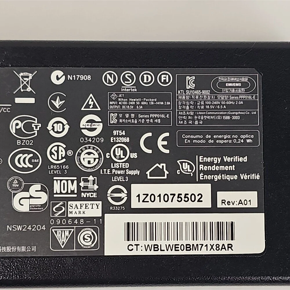 HP 120W AC Adapter 619484-001 PPP016L-E 18.5V 6.5A OEM w Power Cord